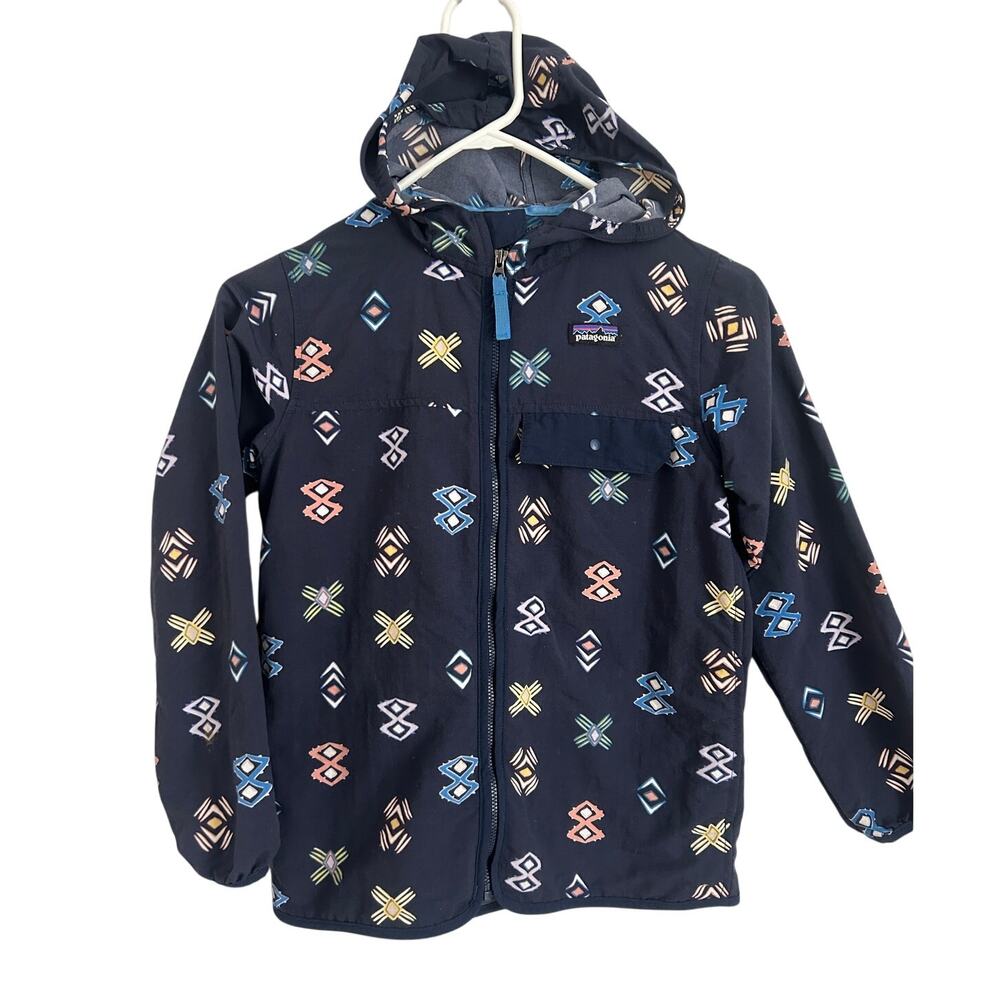 Patagonia Youth Baggies Jacket, Navy Blue Printed Full Zip Size Medium